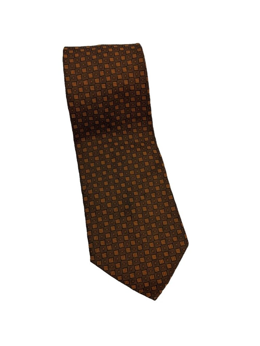 Superba Mens Tie Brown Orange Geometric Vintage Dacron Polyester Classic